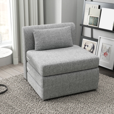 HOMCOM Poltrona Chaise Dobrável 3 em 1 com Travesseiro Conversível Colchonete Dobrável para Visitas Sala de Estar Escritório Cinza