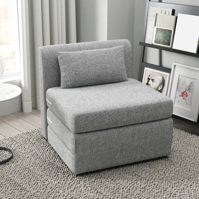 HOMCOM Poltrona Chaise Dobrável 3 em 1 com Travesseiro Conversível Colchonete Dobrável para Visitas Sala de Estar Escritório Cinza