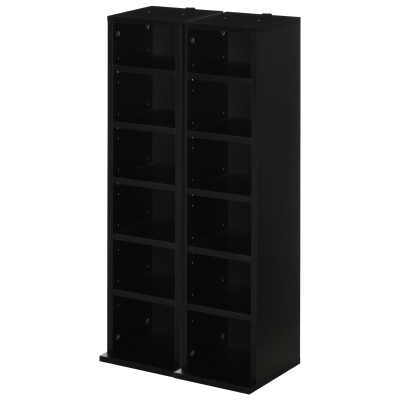 HOMCOM Conjunto de 2 Estantes Colunas Armário de Armazenamento CD DVD 12 Compartimentos 21x22,5x88,5 cm Capacidade 204 CD Preto
