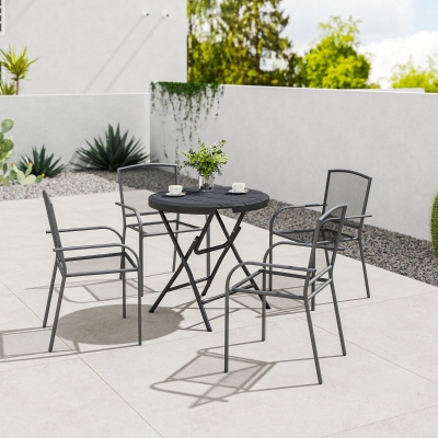Outsunny Mesa de Jardim Redonda Mesa de Jantar Exterior para 4 Pessoas com Tampo de HDPE e Estrutura de Aço