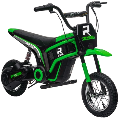 HOMCOM Moto Elétrica para Crianças com Acelerador Manual 2 Velocidades 8-16Km/h Idade 8-12 Anos Verde