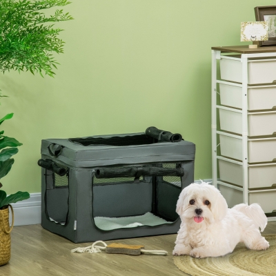 Pawhut Mochila de Transporte Dobrável para Animais de Estimação com Alças Tecido de Malha 60x42x42 cm Cinza Preto