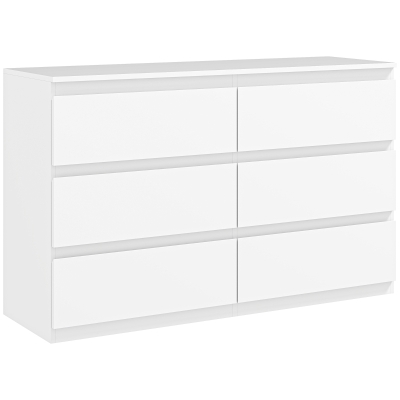 HOMCOM Cômoda 6 Gavetas Móvel de Armazenamento estilo Minimalista Sem Puxadores 120x39x75 cm Branco