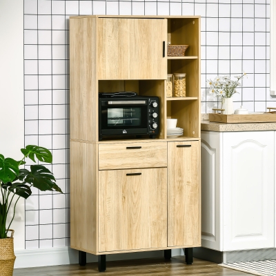HOMCOM Buffet de Cozinha Armário de Cozinha Multi Rangements com Uma Gaveta 3 Armários 4 Nichos e Passagem de Cabos Altura 166 cm