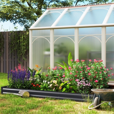 Outsunny Jardineira Exterior Canteiro Galvanizado com Borda de Segurança e Fundo Aberto 240x120x30 cm Cinza Escuro