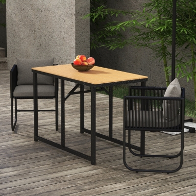 Outsunny Conjunto de Móveis de Jardim de 3 Peças com 1 Mesa e 2 Cadeiras 4 Almofadas Tampo de Compósito Aspecto de Madeira em Preto