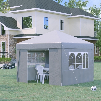 Outsunny Gazebo Dobrável 3x3 m com Altura Ajustável com estilo Pop Up e Janelas Branco