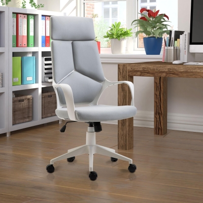 HOMCOM Cadeira de Escritório com Função de Balanço Poltrona Presidencial em Tecido Regulável e Giratória 63x63x117-127 cm Cinza