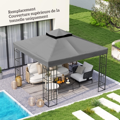 Outsunny Tecido para Pérgola 3x3 m Tecido de Substituição Pérgola de 2 Níveis Proteção UPF30 Orifícios de Drenagem Cinzento Escuro