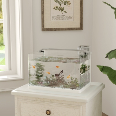 Pawhut Aquário de Vidro com Luzes LED Aquário de 20L com Bomba de Filtragem 38x26x27 cm Branco
