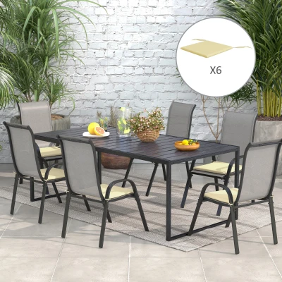 Outsunny Conjunto de 6 Almofadas de Cadeira de Jardim Exterior Enchimento 3 cm Tecido de Poliéster 42x42 cm Bege