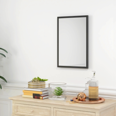 HOMCOM Espelho de Parede Retangular 60x40 cm Moldura em Madeira Preta Ideal para Casa de Banho Sala ou Quarto