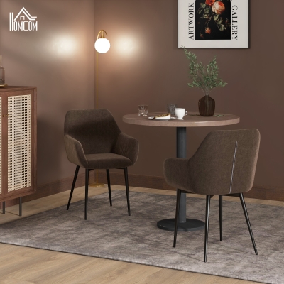 HOMCOM Conjunto 2 Cadeiras de Jantar Nórdicas Estofadas com Braços Curvos em Tecido com Efeito de Veludo 54x57x80 cm Marrom
