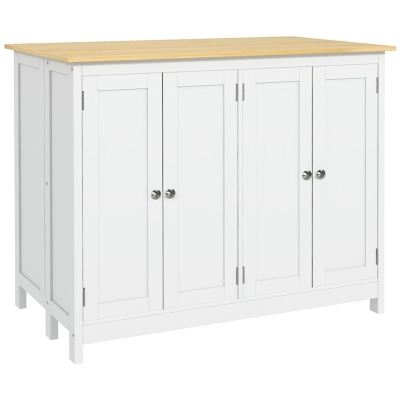 HOMCOM Balcão de Cozinha com 2 Bancos Tampo Dobrável 2 Armários com 4 Portas estilo Moderno Branco