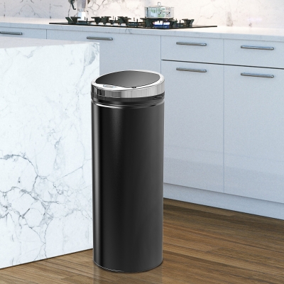 HOMCOM Lata de Lixo com Sensor de Movimento Aço Inoxidável 30,5x30,5x81,5 cm Preto