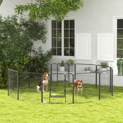 Pawhut Parque para Cães Modular em Aço Epóxi com Porta Trancável para Cães Pequenos Interior e Exterior 80x80 cm Cinza
