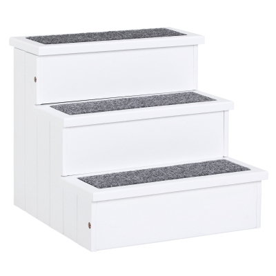 PawHut Wooden Dog Steps Pet Stairs with Storage White