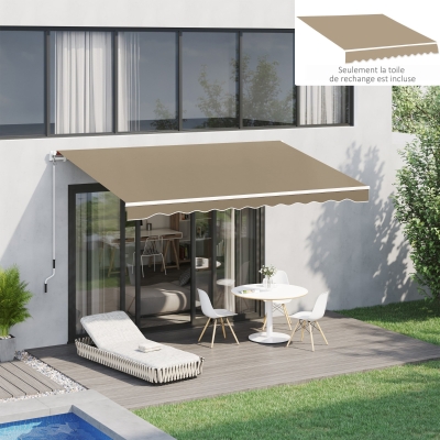 Outsunny Lona de Substituição para Toldo Lambrequim de Ondas Suaves Poliéster de densidade 280 g/㎡ Anti UV 3,82x2,4 m (Avanço) Bege