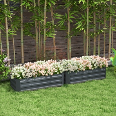 Outsunny Lote de 2 Canteiros de Jardim Dimensão 100x50x30 cm Chapa de Aço Ondulada Cinza