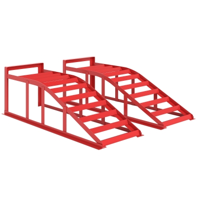 HOMCOM Lote de 2 Rampas de Acesso para Carro Rampa de Elevação para Carro em Aço Antiderrapantes 82x25,5x27 cm Vermelho