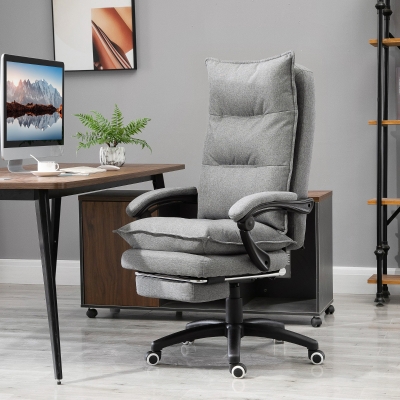 Vinsetto Cadeira de Escritório com Massagem Cadeira Ergonômica Altura Ajustável Encosto Reclinável Giratória a 360° Linho Cinza