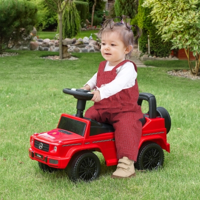 HOMCOM Camião Portador Crianças Veículo a Empurrar Licença Mercedes Benz 12-36 Meses Porta Bagagens Buzina Faróis Vermelho