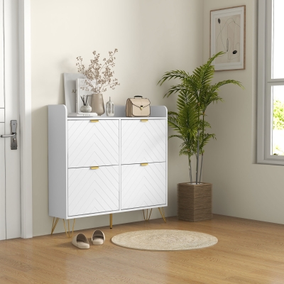 HOMCOM Sapateira 4 Abatíveis com Prateleira Ajustável Armazenamento de Sapatos 106x24x102 cm Branco