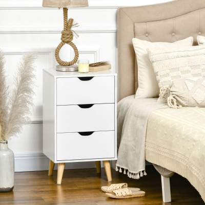HOMCOM Mesa de Cabeceira Mesa de Noite com 3 Gavetas Estilo Escandinavo para Quarto Sala 40x35x68,5 cm Branco