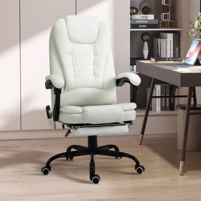 Vinsetto Cadeira de Escritório com Massagem Cadeira Ergonómica com Altura e Encosto Ajustável Controle Remoto Giratório a 360° Branc