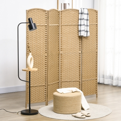 HOMCOM Biombo Interno em Madeira 4 Painéis 160x170 cm Separador de Ambientes Dobrável para Sala de Estar Quarto Natural