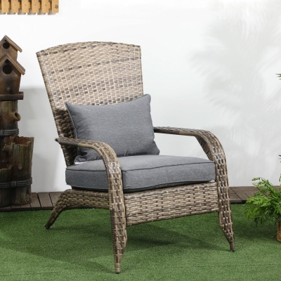 Outsunny Cadeira de Jardim Adironrack com Braços em Vime e Aço 64x80x90 cm Marrom e Cinza