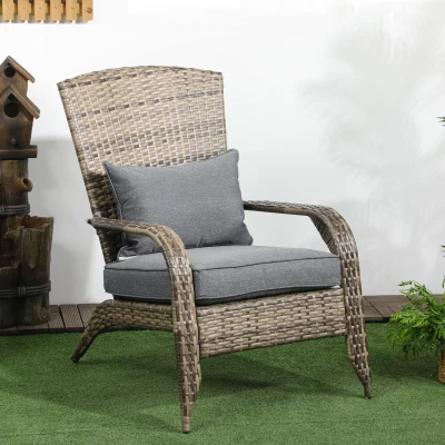Outsunny Cadeira de Jardim Adironrack com Braços em Vime e Aço 64x80x90 cm Marrom e Cinza