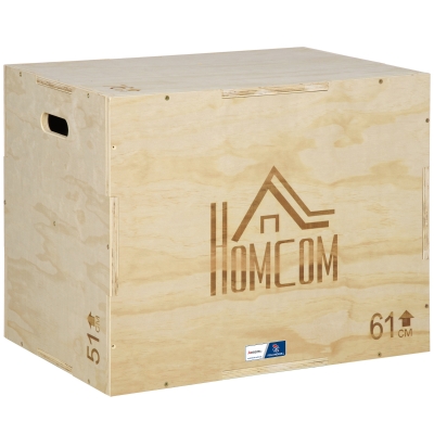 HOMCOM Caixa de Saltos Pliométrica 3 em 1 Colaboração FP Andebol Salto Musculação Fitness 61x51x76 cm em Madeira