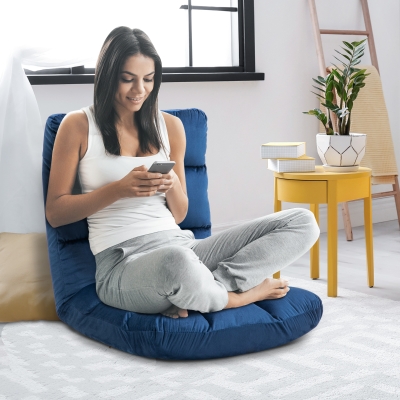 HOMCOM Sofá Conversível Sofá Preguiçoso Conforto Inclinação de Encosto Multi Posições 90° 180° Flanela Poliéster Acolchoado Azul Rei