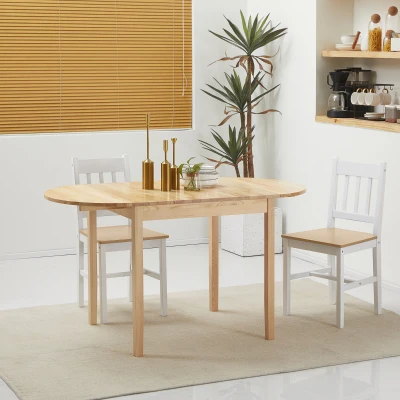 HOMCOM Mesa de Jantar Oval Dobrável em Madeira Maciça com 2 Abas Pouco Volumosa 140x70x75 cm