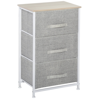 HOMCOM 3-Tier Linen Drawer Cabinet Storage White Oak Grey