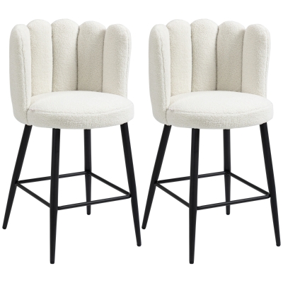 HOMCOM Conjunto de 2 Bancos Altos Bancos de Bar com Apoio para Os Pés Aço Tecido de Lã Bouclée Altura 65 cm Creme Preto