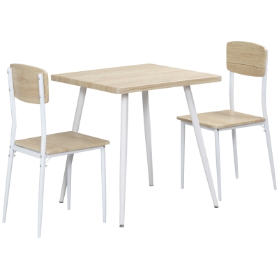 HOMCOM Conjunto de Mesa de Jantar Quadrada 3 Peças com 2 Cadeiras Cozinha Sala de Jantar Tampo em MDF Estrutura de Metal Branco
