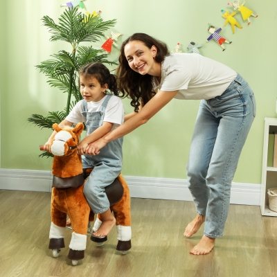 Aiyaplay Cavalo de Montar para Criança Cavalo de Rodinhas Sela Elevada para Crianças 3-5 Anos Carga 60 Kg 70x28x70 cm Marrom
