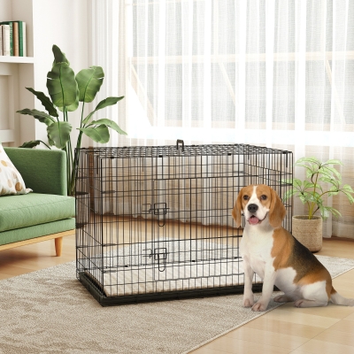 Pawhut Gaiola de Transporte Dobrável para Cães com Alça Bandeja Removível Acolchoado Incluído 105x70x75 cm Preto