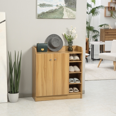HOMCOM Armário de Sapatos para Entrada com 4 Compartimentos Abertos e Armário de Duas Portas Prateleira Ajustável
