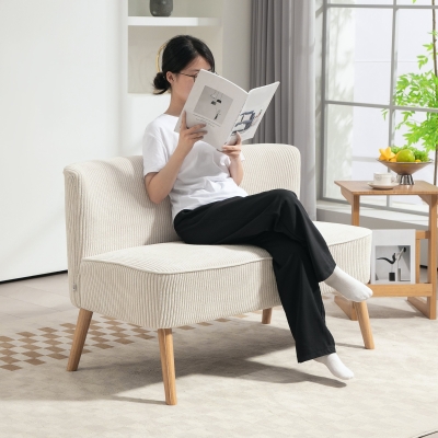 HOMCOM Sofá de 2 Lugares Estofamento Macio Capa Fácil de Cuidar Capacidade de Carga Até 150 Kg 117x56,5x77 cm Branco Creme