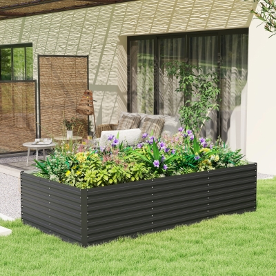 Outsunny Jardineira Elevada Galvanizada Retangular para Exterior Fundo Aberto 240x120x60 cm Cinza
