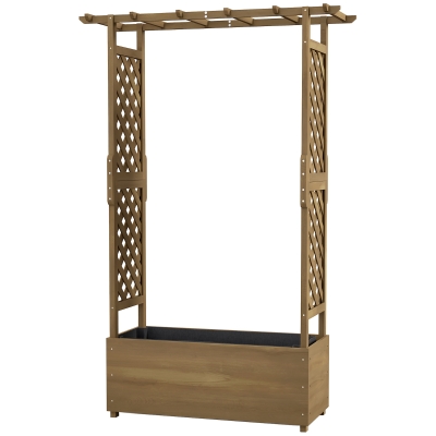 Outsunny Jardineira com Treliça e Arco Vaso de Flores com Furo de Drenagem para Planta Trepadeira 112x41x180 cm Marrom