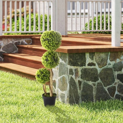 HOMCOM Buxo Artificial Planta Artificial Aparência Realista Externo Verde Preto