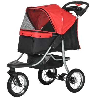 Pawhut Carrinho de Animais de Estimação Dobrável Cães e Gatos Até 10 Kg Janelas de Rede Porta Copos Cesto de Armazenamento Vermelho