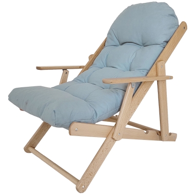 HOMCOM Poltrona Chaise de Salon Dobrável e Reclinável em Madeira Poltrona confortável com Almofadão Acolchoado Espesso