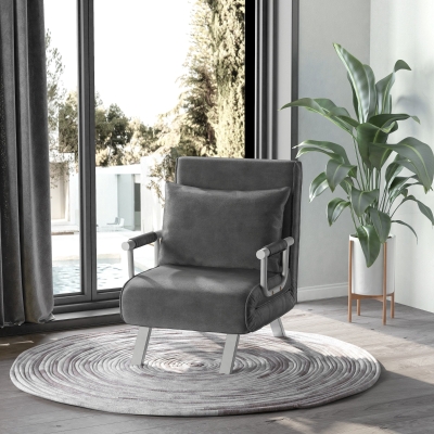 HOMCOM Sofá Cama de 1 Lugar Conversível com Capa Removível de Grande Conforto com Almofada Pés de Apoio em Metal Camurça Cinza