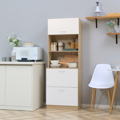 HOMCOM Buffet de Cozinha Armário de Cozinha Multi Armazenamento 2 Gavetas 1 Armário Grande Balcão 60x38x168 cm MDF Branco