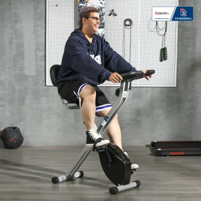 Bicicleta de exercício dobrável - Colaboração Aosom.pt x FFHandball - 8 níveis de resistência, selim com encosto ajustável, cinza